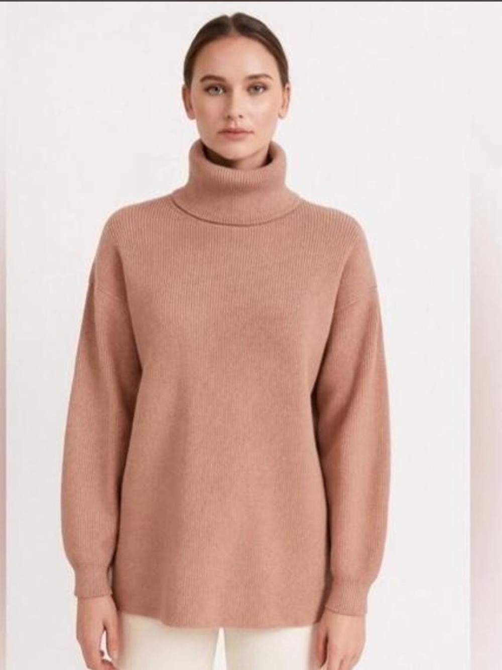 Free People Ribbed Turtleneck Sweater in Dusty Rose